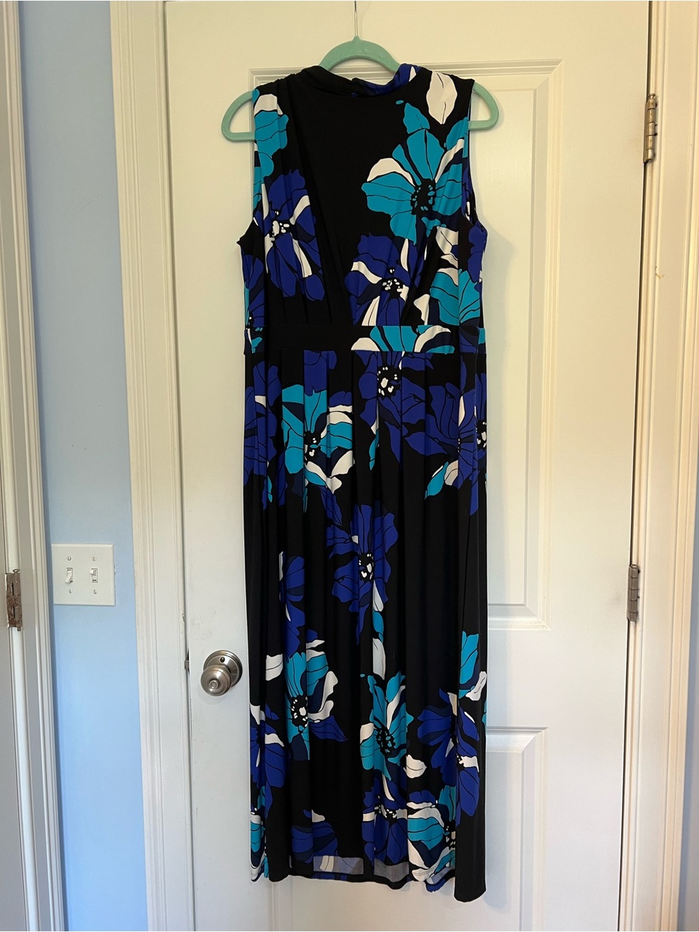 Chico's sleeveless Black Maxi Dress with Blue and Teal Floral Print - Picture 2 of 6